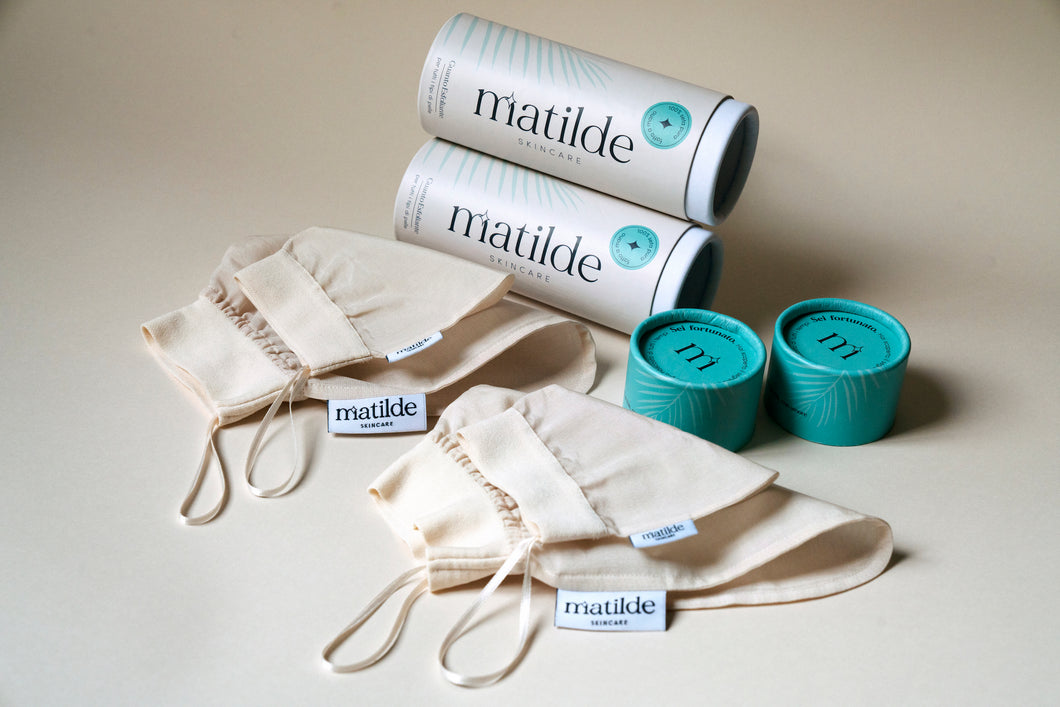 MATILDE Two Exfoliating Silk Gloves: Body + Face DOUBLE BUNDLE
